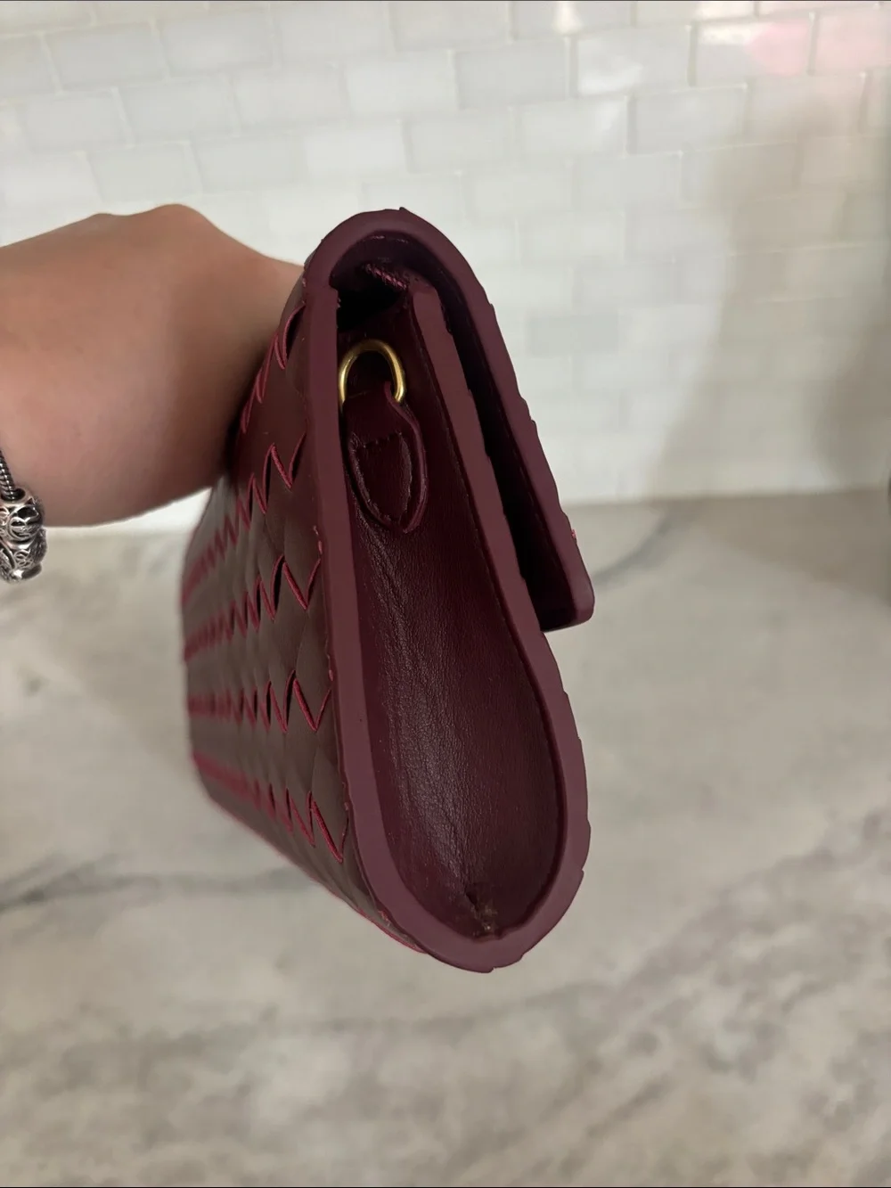 Woven  Burgundy Clutch with Gold Accent